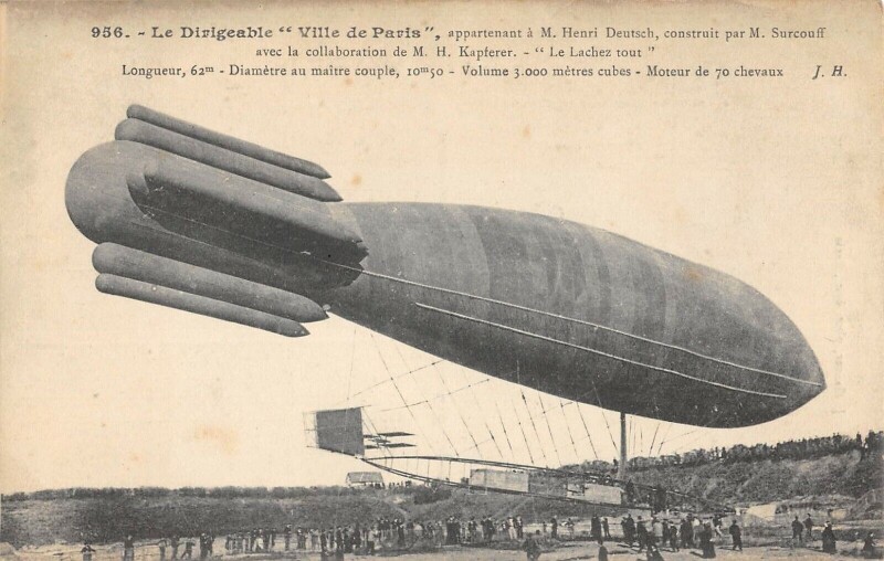Carte postale ancienne Aviation Le Ballon Dirigeable Ville De Paris Appartenant H.deutsch Surcouf