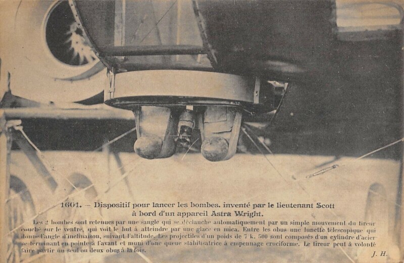 Carte postale ancienne Aviation Dispositif Pour Lancer Les Bombes Invente Par Le Lieutenant Scott A