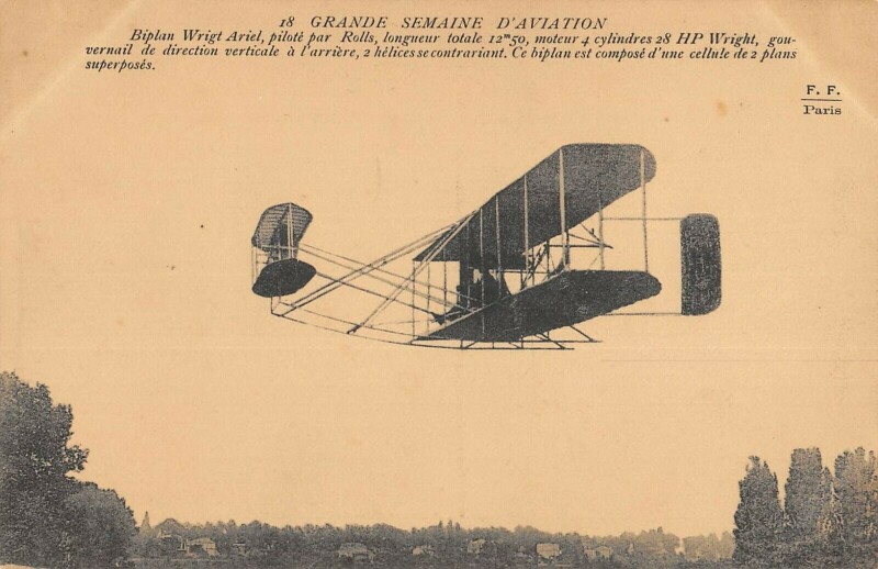 Carte postale ancienne Aviation Grande Semaine D'Aviation Biplan Wright Ariel Pilote Par Rolls