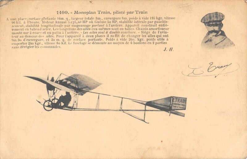 Carte postale ancienne Aviation Monoplan Train Pilote Par Train