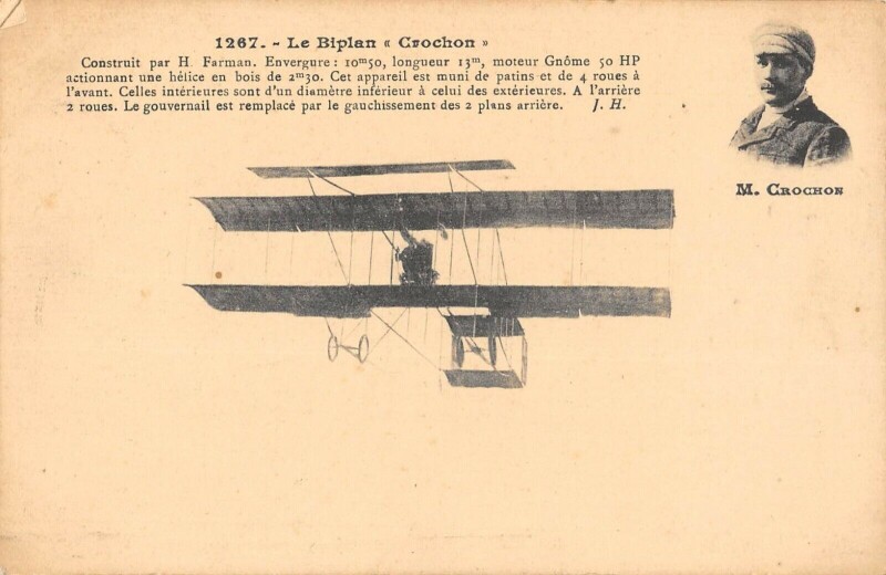 Carte postale ancienne Aviation Le Biplan Crochon