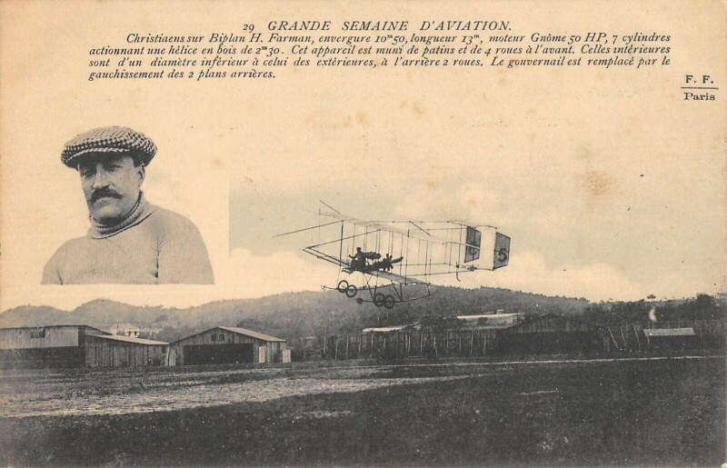 Carte postale ancienne Aviation Grande Semaine D'Aviation Christiaens Sur Biplan H.farman