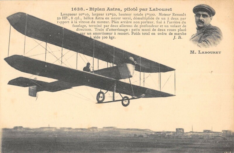 Carte postale ancienne Aviation Biplan Astra Pilote Par Labouret