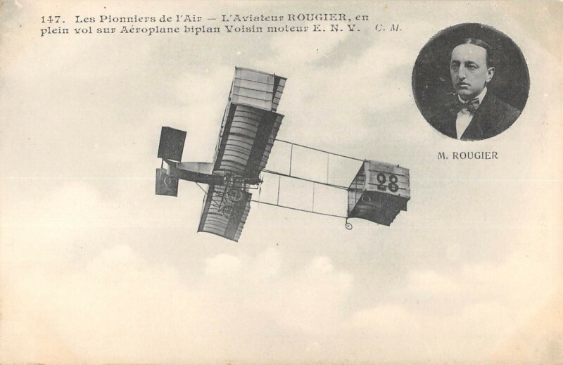 Carte postale ancienne Aviation Les Pionniers De L'Air L'Aviateur Rougier En Plein Vol Sur Aeroplan