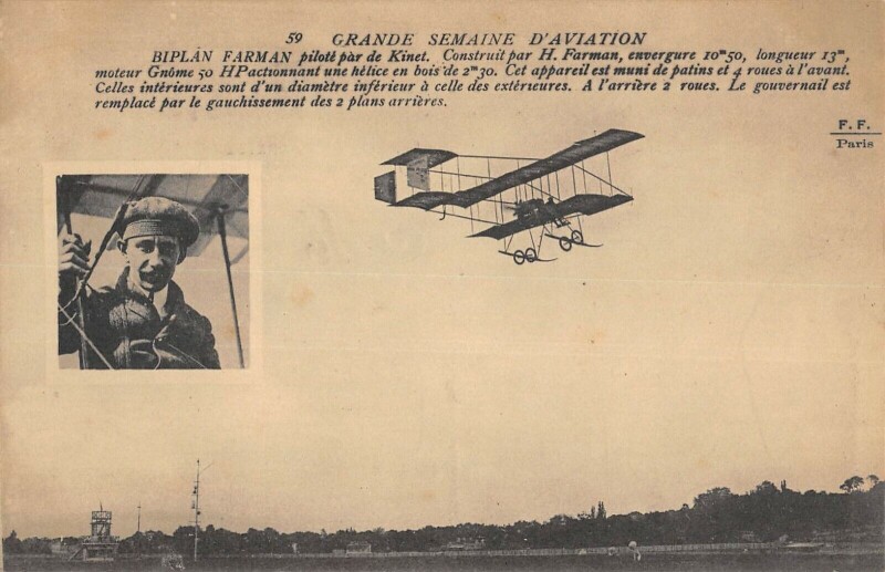 Carte postale ancienne Aviation Grande Semaine D'Aviation Biplan Farman Pilote Par De Kinet