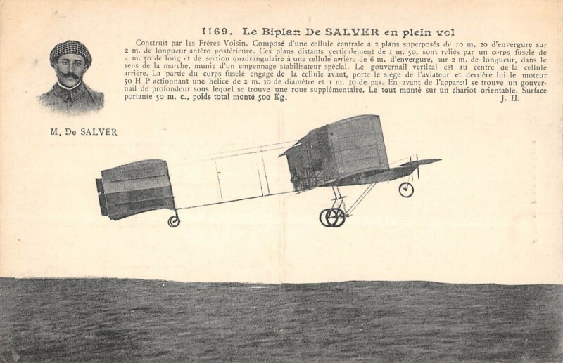 Carte postale ancienne Aviation Le Biplan De Salver En Plein Vol