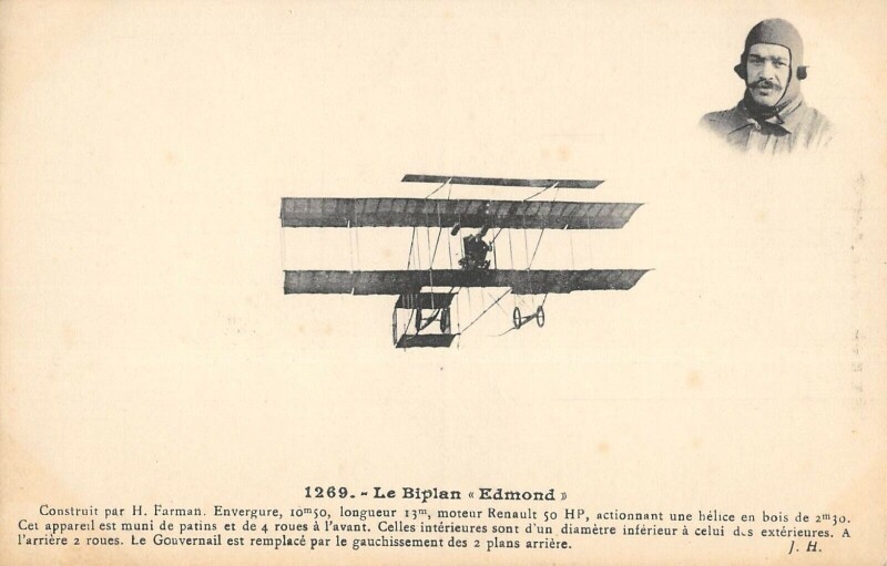 Carte postale ancienne Aviation Le Biplan Edmond
