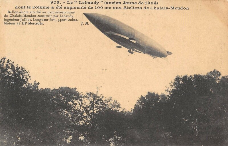 Carte postale ancienne Aviation Le Dirigeable Lebaudy Ancien Jaune De 1904
