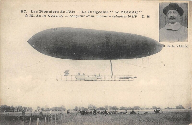 Carte postale ancienne Aviation Les Pionniers De L'Air Le Dirigeable Le Zodiac A M.de La Vaux
