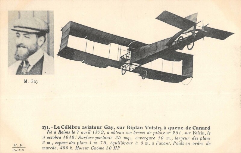 Carte postale ancienne Aviation Le Celebre Aviateur Gay Sur Biplan Voisin A Queue De Canard