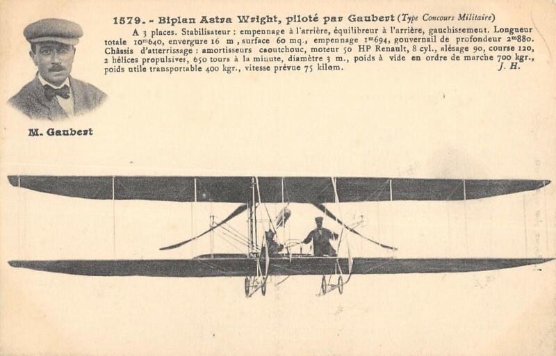 Carte postale ancienne Aviation Biplan Astra Wright Pilote Par Gaubert