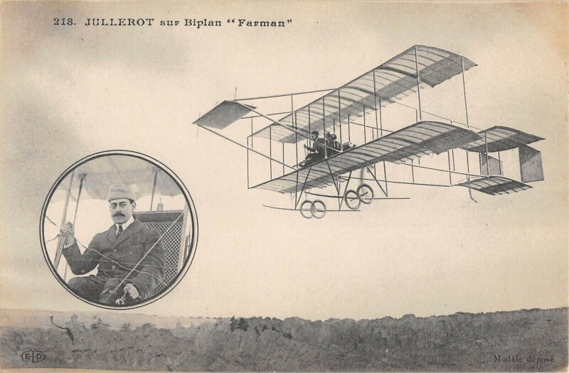 Carte postale ancienne Aviation Jullerot Sur Biplan Farman
