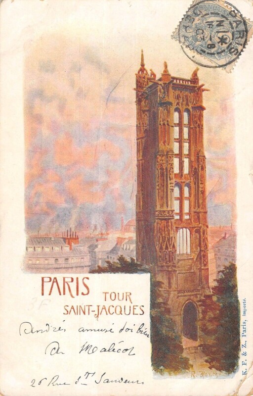 Carte postale ancienne Paris IVe Cpa Illustrateur Paris Tour Saint Jacques à Paris 4e