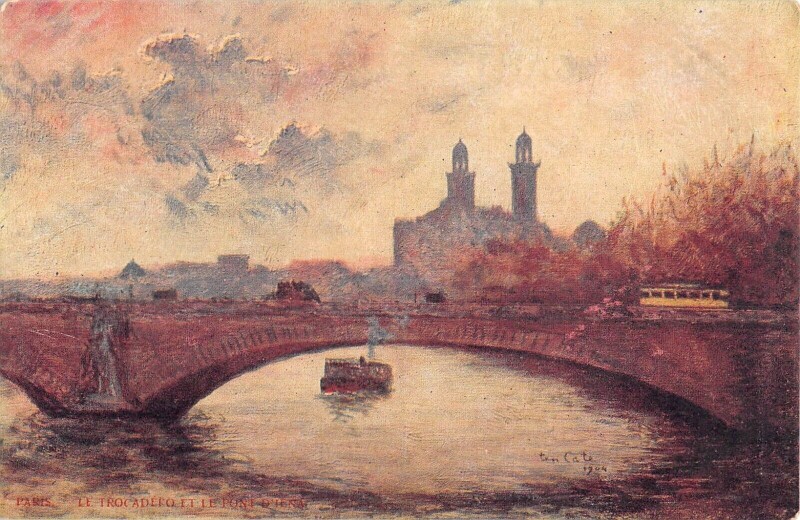 Carte postale ancienne Paris IVe Paris Illustrateur Le Trocadero Et Pont D'Iena à Paris 4e