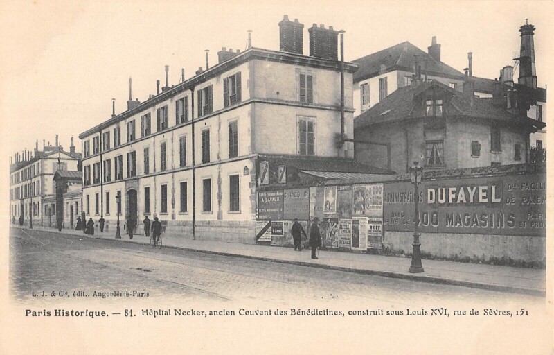 Carte postale ancienne Hôpital Necker, ancien Couvent des Bénédictines, construit sous Louis XVI, rue de Sèvres à Paris 15e