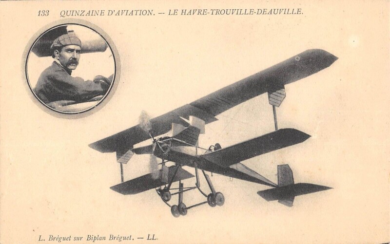 Carte postale ancienne Quinzaine D'Aviation Le Havre Trouville Deauville L.breguet Sur Biplan Br à Deauville