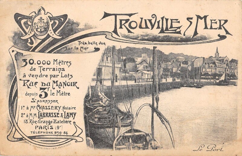 Carte postale ancienne Trouville Cpa Publicite 30 000 Metres De Terrains A Vendre Par Lots Rue D
