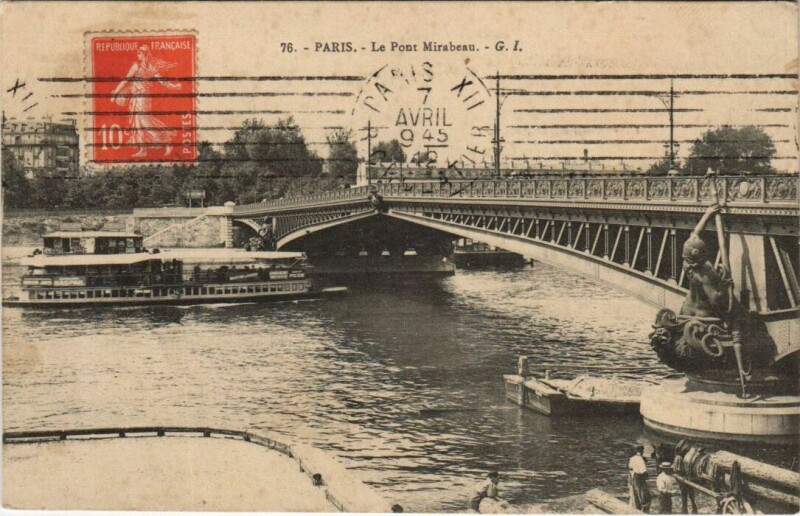 Carte postale ancienne Paris 15e Pont Mirabeau