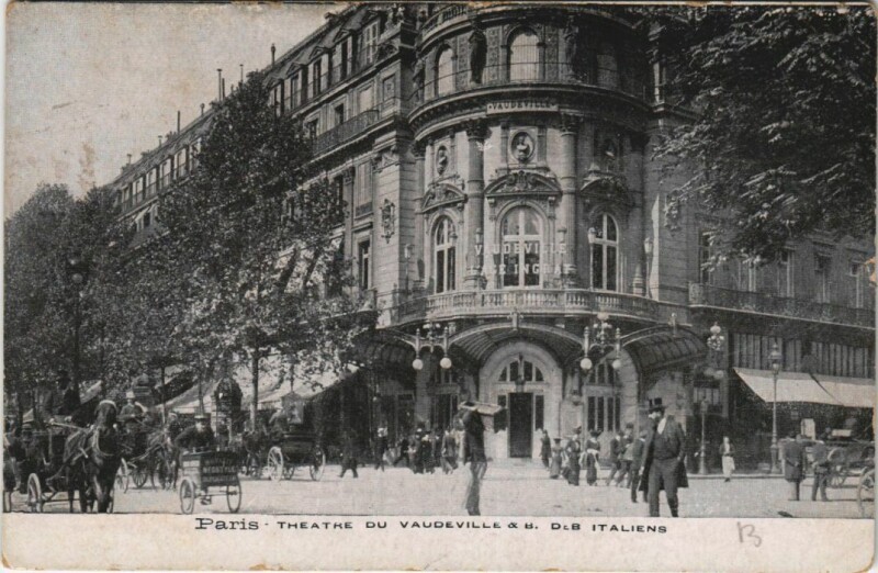 Carte postale ancienne Théâtre du Vaudeville et Boulevard des Italiens
