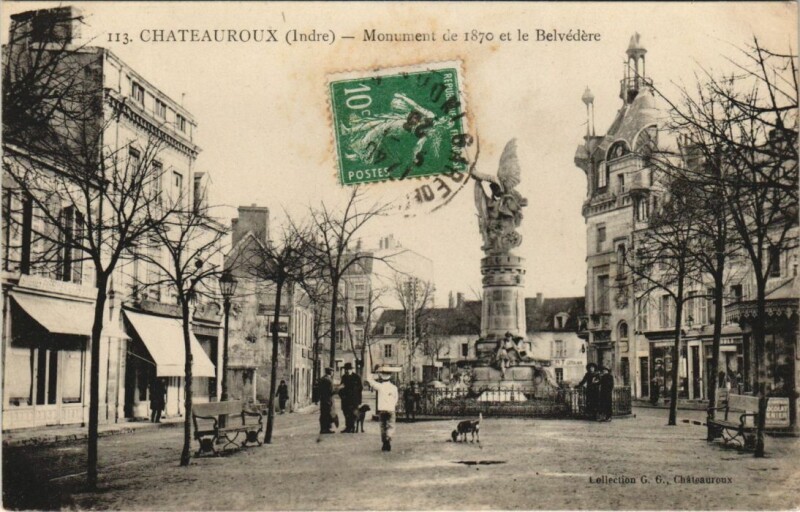 Carte postale ancienne Chateauroux Monument de 1870 France