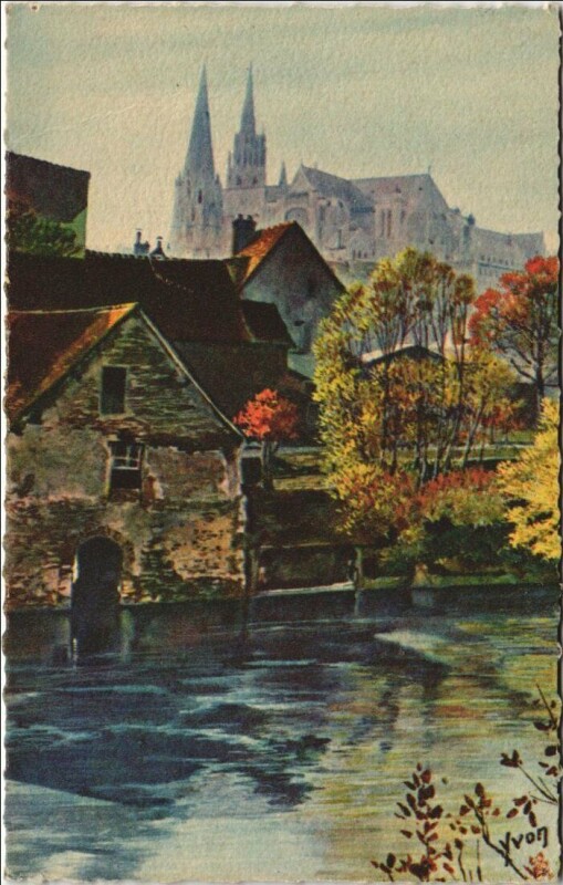Carte postale ancienne Chartres Matinee de Printemps sur les Bords de l'Eure à Chartres