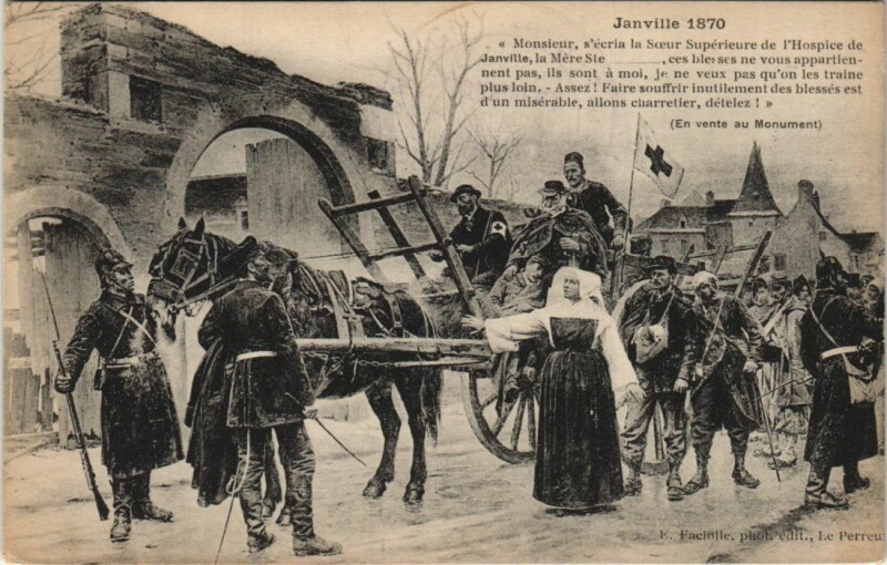 Carte postale ancienne Janville Street Scene with Soldiers - 1870