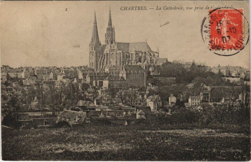 Carte postale ancienne Chartres La Cathedrale - Vue prise de Cachemback à Chartres