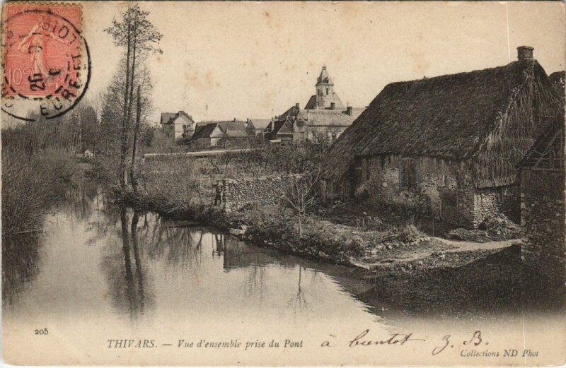 Carte postale ancienne Thivars Vue d'ensemble prise du Pont France à Thivars