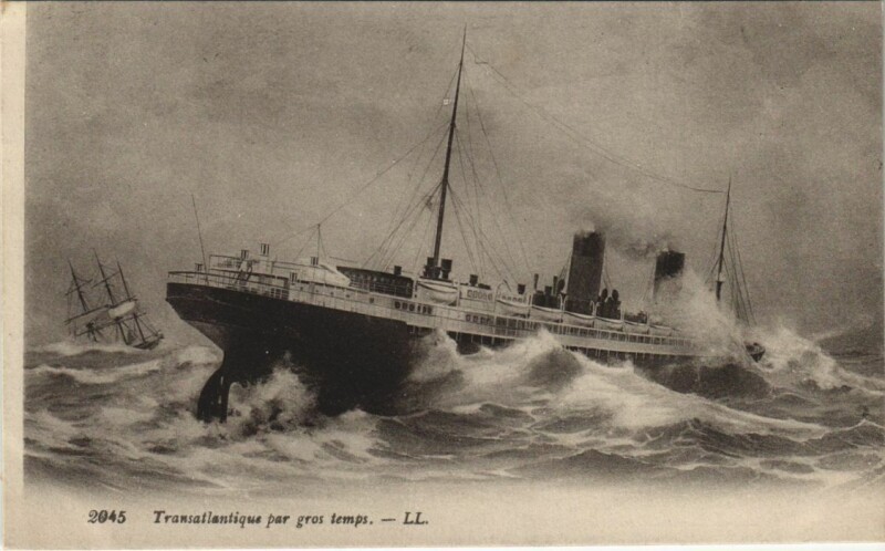Carte postale ancienne Transatlantique par Gros Temps Ships