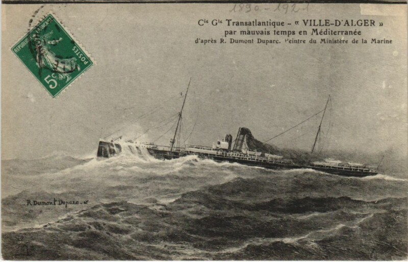 Carte postale ancienne Ville-d'Alger - Cie Gle Transatlantique Ships