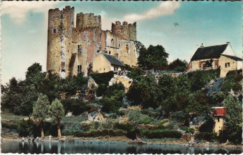 Carte postale ancienne Bourbon-l'Archambault Etang et les Ruines du Chateau à Bourbon-l'Archambault