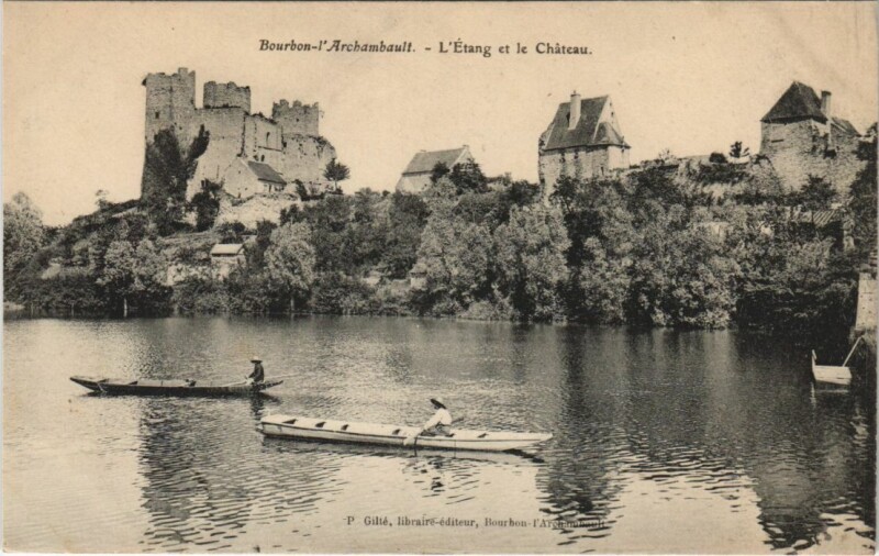 Carte postale ancienne Bourbon-l'Archambault Etang et le Chateau à Bourbon-l'Archambault