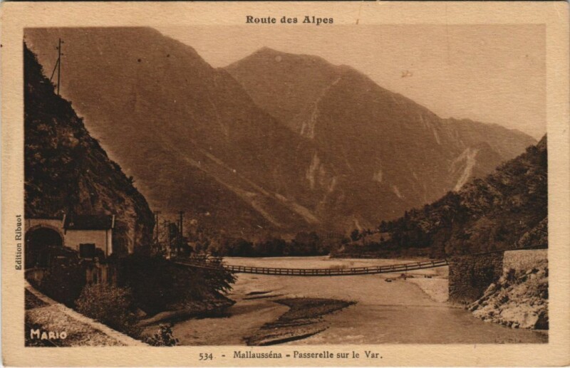 Carte postale ancienne Mallaussena Passerelle sur le Var