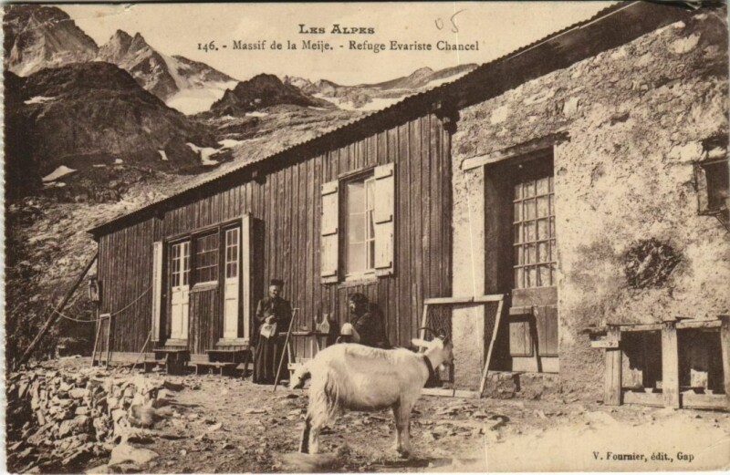 Carte postale ancienne Massif de la Meije - Refuge Evariste Chancel
