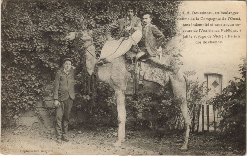 Carte postale ancienne Travelling on a Camel - Voyage de Vichy a Paris à Vichy