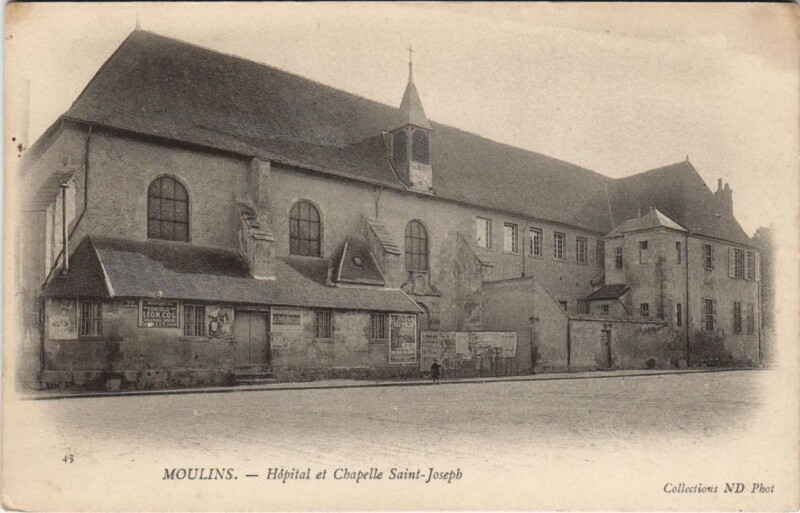 Carte postale ancienne Moulins Hopital et Chapelle Saint-Joseph à Moulins