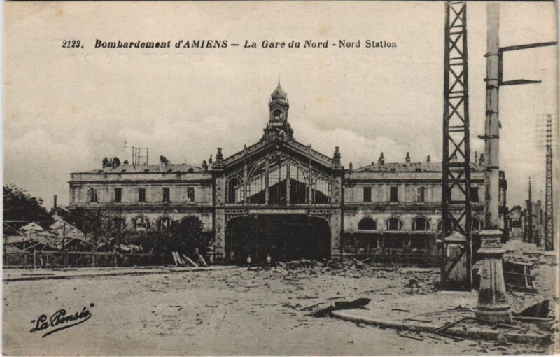Carte postale ancienne Bombardement Amiens Gare du Nord Guerre, Militaire à Amiens