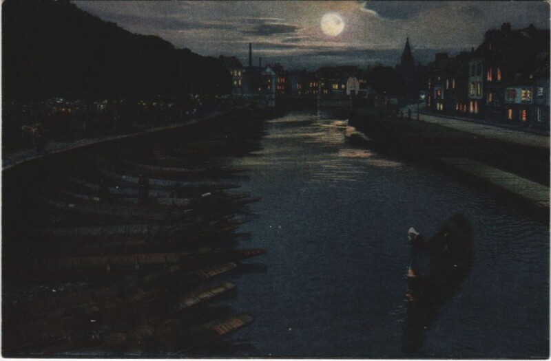 Carte postale ancienne Amiens marche sur l'eau par nuit à Amiens