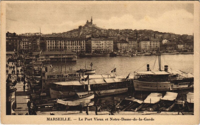 Carte postale ancienne Marseille - Le port vieux et notre dame à Marseille