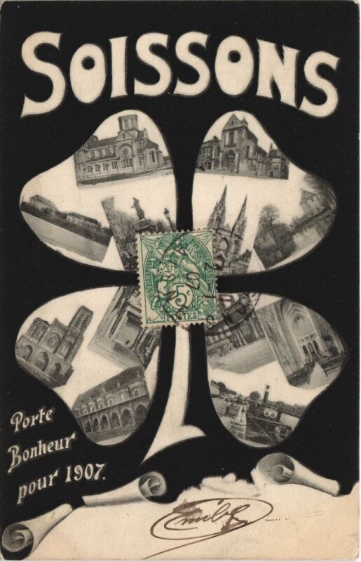Carte postale ancienne Soissons Porte bonheur pour à Soissons