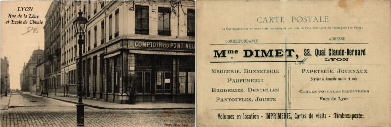 Carte postale ancienne Lyon Rue de la Lone et Ecole de Chimie.