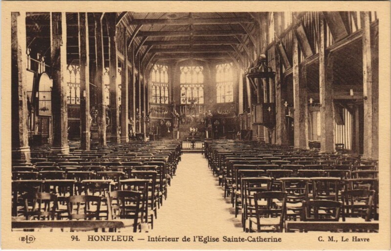 Carte postale ancienne Honfleur Interieur de l'Eglise Sainte-Catherine à Honfleur