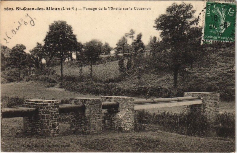 Carte postale ancienne Saint-Ouen-des-Alleux Passage de la Minette sur le Couesnon à Saint-Ouen-des-Alleux