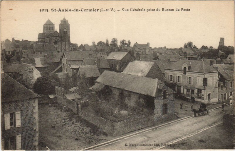 Carte postale ancienne Saint-Aubin-du-Cormier Vue Generale prise du Bureau de Poste à Saint-Aubin-du-Cormier