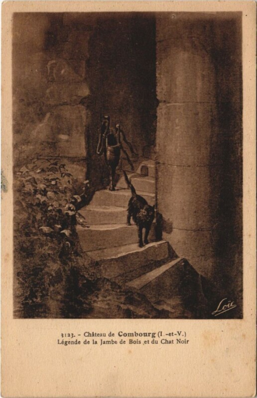 Carte postale ancienne Combourg Chateau - Legende de la Jambe de Bois et du Chat Noir à Combourg