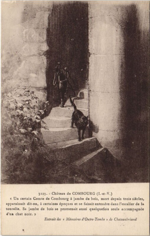 Carte postale ancienne Combourg Chateau - Legende de la Jambe de Bois et du Chat Noir à Combourg