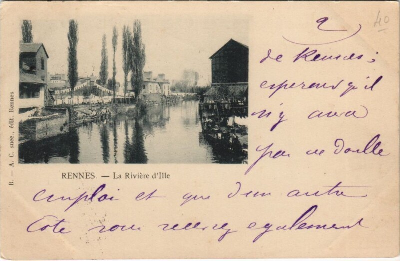 Carte postale ancienne Rennes Riviere d'Ille à Rennes