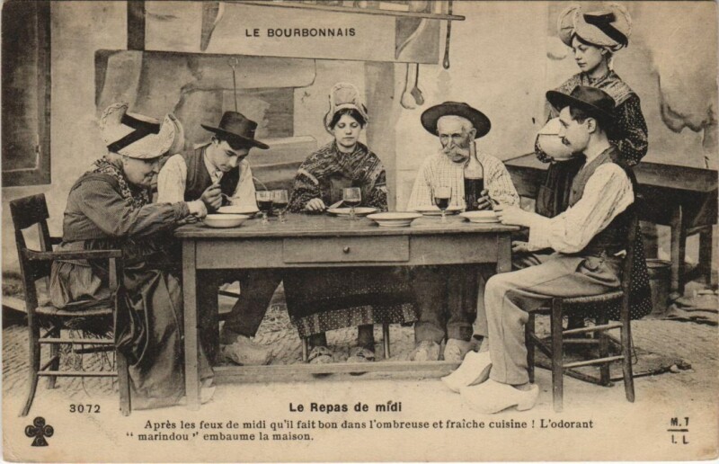 Carte postale ancienne Le Bourbonnais - Le Repas de Midi