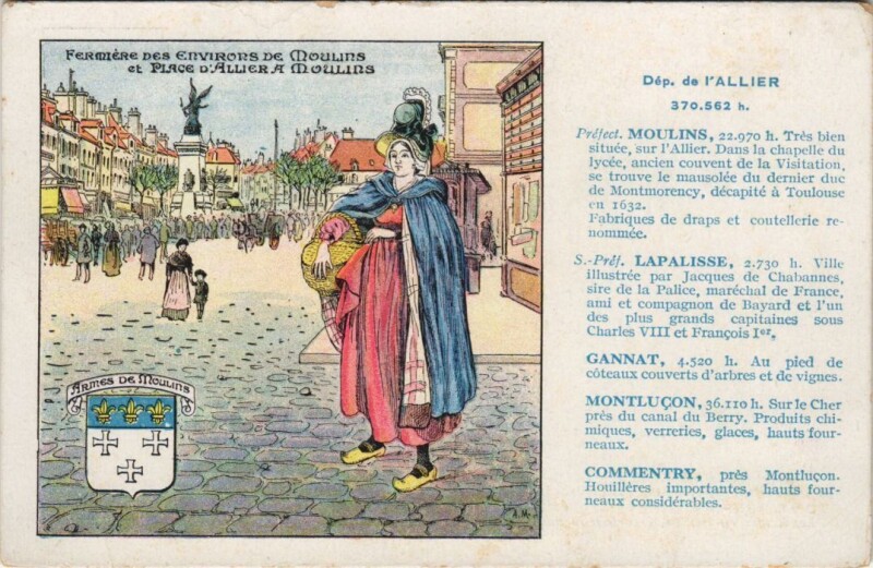 Carte postale ancienne Moulins Fermiere des Env. de Moulins et Place d'Allier a Moulins à Moulins