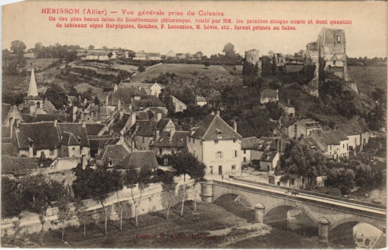 Carte postale ancienne Herisson Vue Generale prise du Calvaire